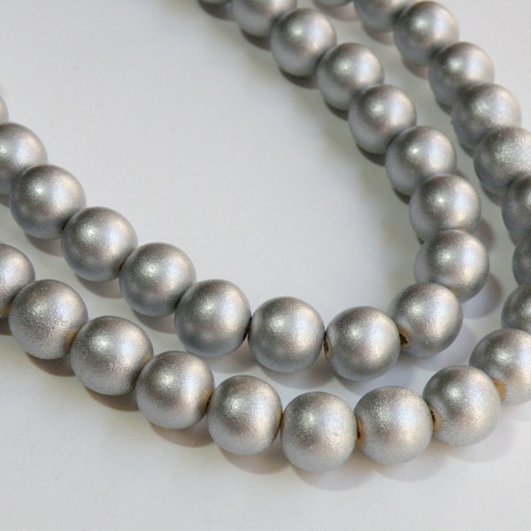 Metallic Silver wood beads round Cheesewood 11-12mm full strand eco-friendly 9503NB