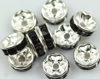 20 Jet Black rhinestone rondelle spacer beads 8mm DB08997