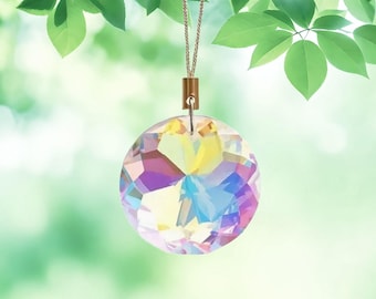 Small Round Sun Catcher, Faceted Clear AB K9 Crystal Glass Pendant, Aurora Borealis Rainbow Window Prism 30mm TUN105861-AB