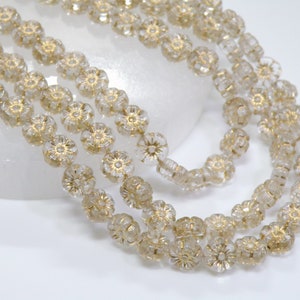 Transparent Clear Crystal with Gold Wash Hawaii Flower Beads Hibiscus Floral Pressed Czech Glass 9mm 25pcs CB9-30-54202