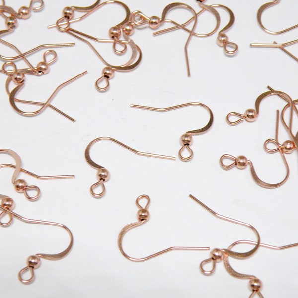 20 Rose Gold 316L Stainless Steel French Hook Earrings Ball Fishhook Flattened Earwires open loop 21 gauge 15x19mm P220-RG
