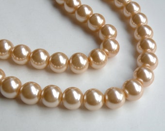 Peachy Pink glass pearl beads round 16mm full strand 2020GL Peachy Pink glass pearl beads round 16mm full strand 2020GL