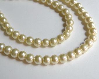 Light Yellow glass pearl beads round 8mm full strand 7768GB