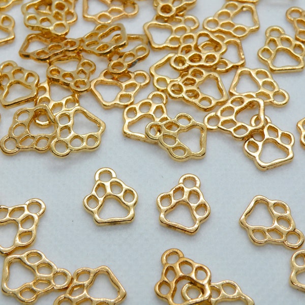 10 Gold Animal Paw charms  cutout dog paw cat paw bear paw 13x11mm PQ041-G