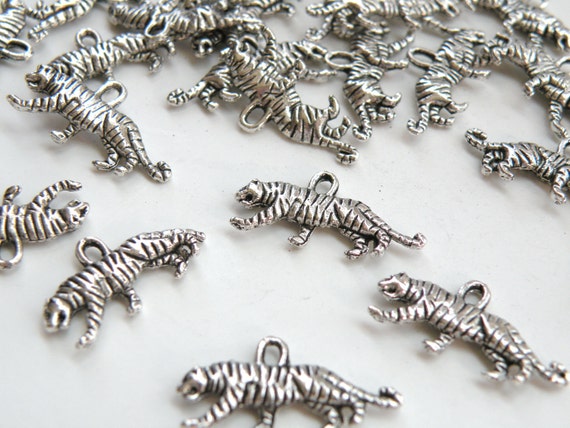 Tiger Charm Antiqued Finish Sterling Silver 3D Tiger Charm Antiqued Finish Sterling Silver 3D