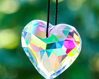 Heart Sun Catcher, Faceted Clear AB K9 Crystal Glass Pendant, Window Prism 45mm TAV60275-LAB