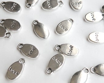 10 Love oval charms Inspirational words egg shape drops affirmation messages antique silver 15x8mm DB07455