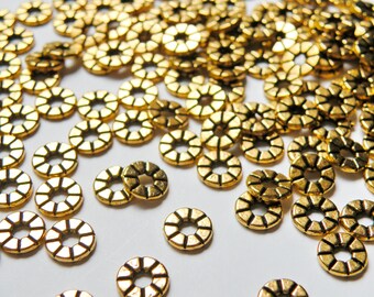 50 Flower Rondelle spacer beads antique gold 8mm PGLF10461Y