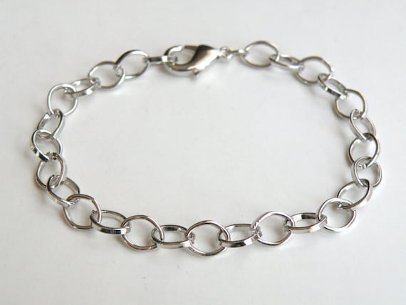 2 Oval Link 7.5 Inches Platinum Chain Charm Bracelet With Lobster