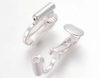 Pierced Earring Converters Shiny Silver Pierced Earring to Non-Pierced Clip On Earwires Earclips Findings One Pair 16mm DB0250422