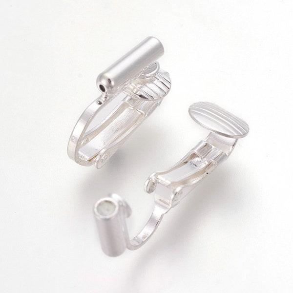 Pierced Earring Converters Shiny Silver Pierced Earring to Non-Pierced Clip On Earwires Earclips Findings One Pair 16mm DB0250422