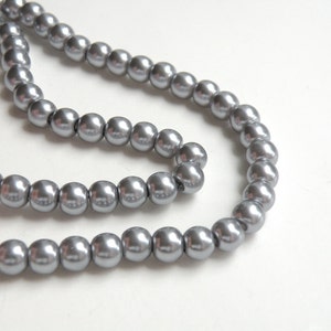 Pewter glass pearl beads round 6mm full strand charcoal gray 7755GB