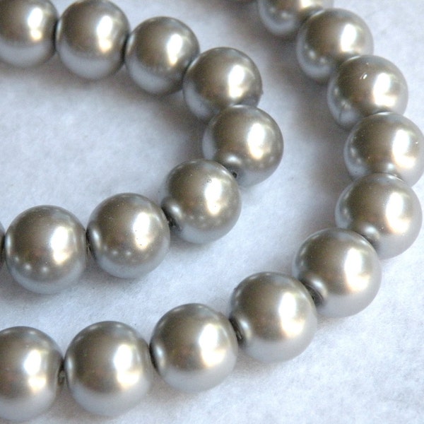 Silver gray glass pearl beads round 12mm full strand 7811GB
