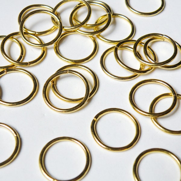 50 Jump Rings round open shiny gold strong heavy duty 16mm 16 gauge PJRG16mm
