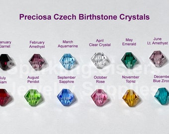 Crystal Bicones Birthstone Set 6mm, High Quality Czech Faceted Glass Crystals, double cone (5328) Pkg of 12 beads 7600CY