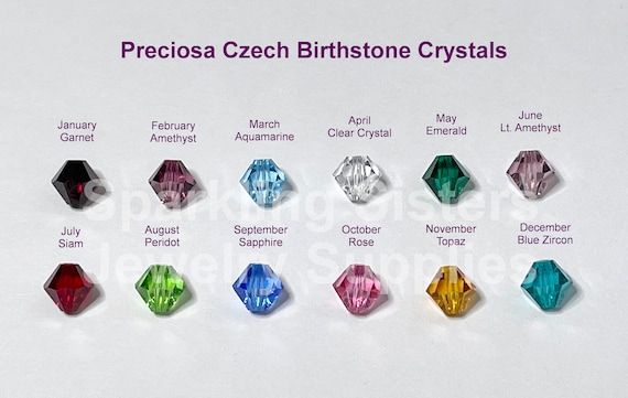 Crystal Bicones Birthstone Set 6mm, High Quality Czech Faceted Glass Crystals, double cone (5328) Pkg of 12 beads 7600CY