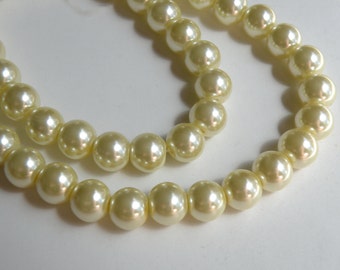 Light yellow glass pearl beads round 10mm full strand 7787GB