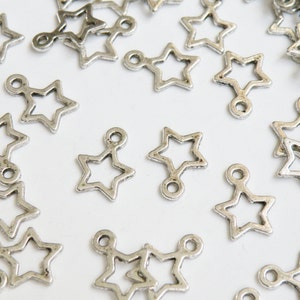 20 Little Open Star Charms antique silver 14x11mm PLF10686Y image 1