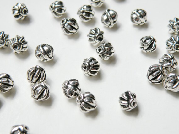 20 Lantern or Melon Shaped Spacer Beads Antique Silver 6mm - Etsy