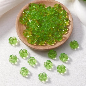 25 Light Green Four Leaf Clover Faceted Acrylic Beads, Transparent Good Luck Shamrocks 12mm TMF475078
