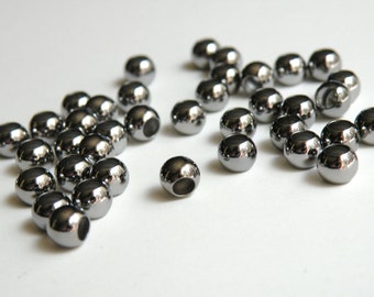 50 Smooth round ball bead spacers gunmetal plated brass 6mm with large 3mm hole 1999BB