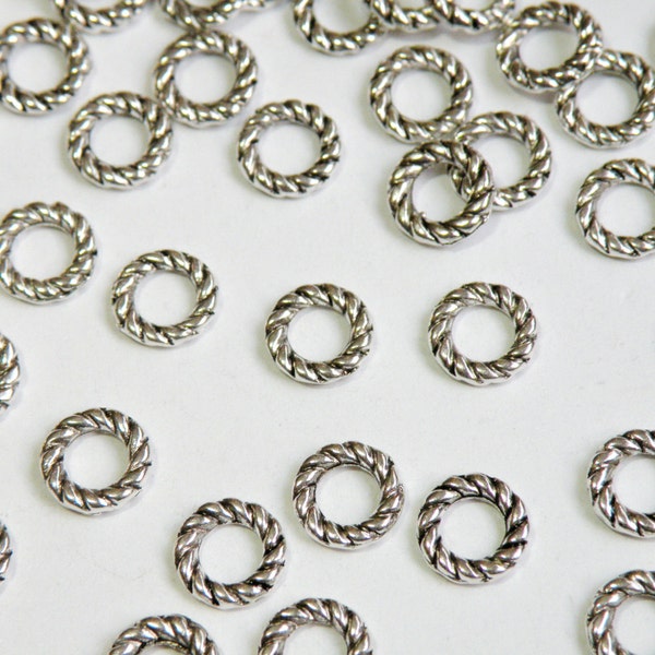 25 Twisted rope round circle ring connector links antique silver soldered closed 8mm 16 gauge PLF10217Y