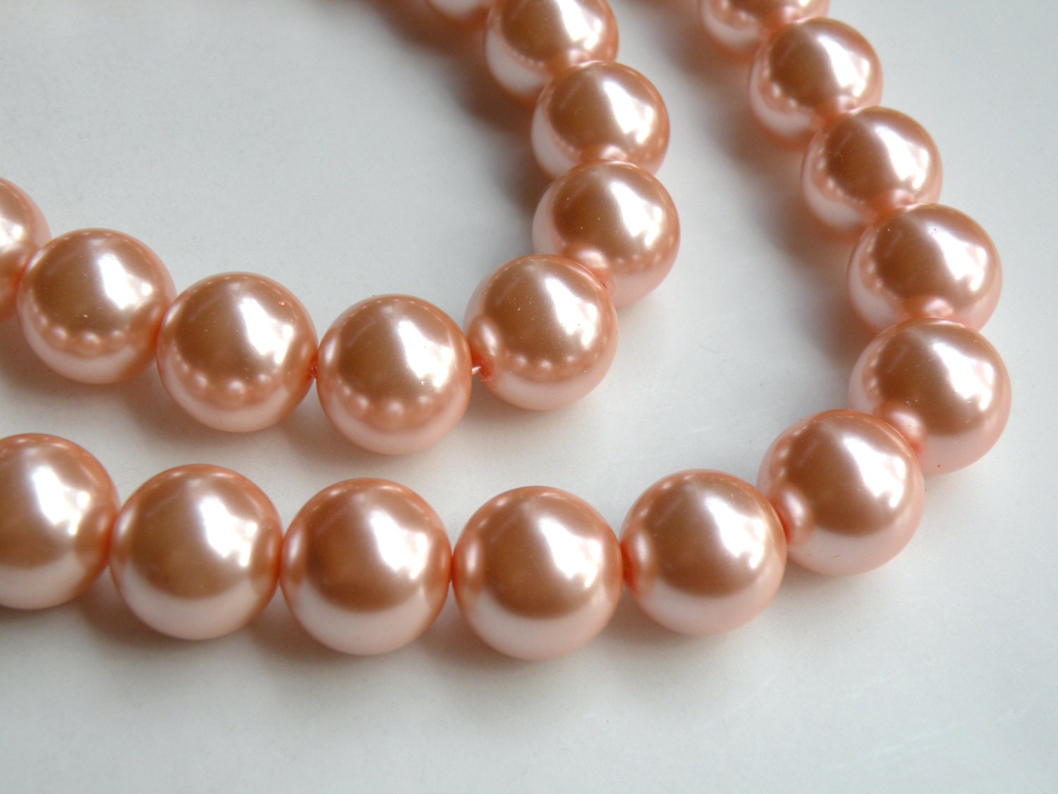 Peachy Pink glass pearl beads round 16mm full strand 2020GL Peachy Pink glass pearl beads round 16mm full strand 2020GL