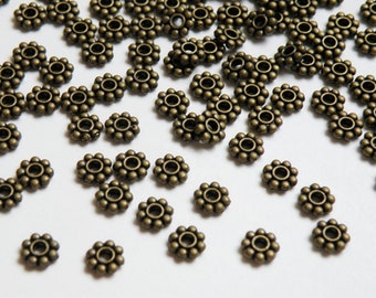 50 Beaded rondelle daisy spacer beads antique bronze 6.5mm DB0094977
