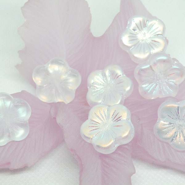 Clear Rainbow AB Hibiscus Flower Czech Pressed Matte Frosted Glass Beads 20mm Large Aurora Borealis 5 pcs CB20-30-ABM