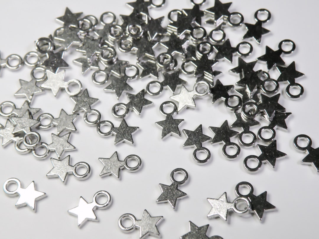 50 Antique Silver 5 Point Stars, Tiny Platinum Pentagram Charms 10x7mm ...