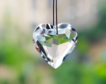 Heart Sun Catcher, Faceted Clear K9 Crystal Glass Pendant, Window Prism 45mm TJE12114-C