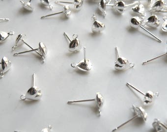 20 Silver heart stud post earrings with connector loop & stainless steel posts 5x8mm nickel free 1192FN