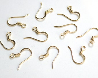 20 Gold 316 Stainless Steel French Hook Earrings fishhook flattened open loop with coil earwires for sensitive ears 14.5mm 21 gauge 9222FY