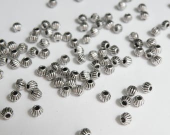 50 Corrugated bicone beads antique silver nickel free double cone 3.5x4mm PLF0300Y