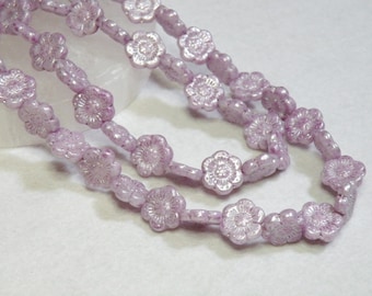 Czech Glass Hawaii Flower Beads, Lavender Purple with Silver Wash, Hibiscus Floral Pressed, 14mm 10pcs CB14-2010-34306