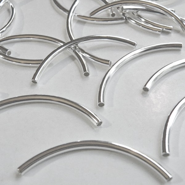 10 Curved tubes spacer bars silver plated nickel free brass 50x3mm 2766MB
