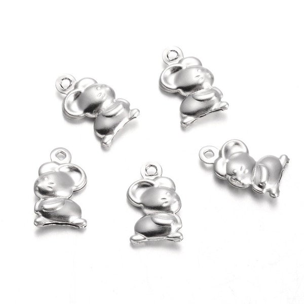 20 Mouse Rat charms Stainless Steel Chinese Year of the Rat Zodiac puffed hollow 14.5x8.5mm PM225-SS