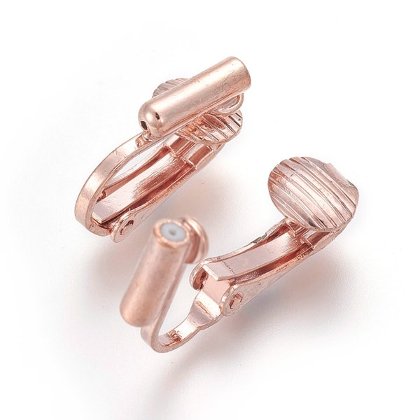 Pierced Earring Converters Shiny Rose Gold Pierced Earring to Non-Pierced Clip On Earwires Earclips Findings One Pair 16mm PL175-RG