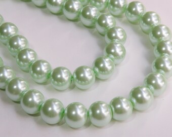 Mint green glass pearl beads round 14mm full strand 1999GL