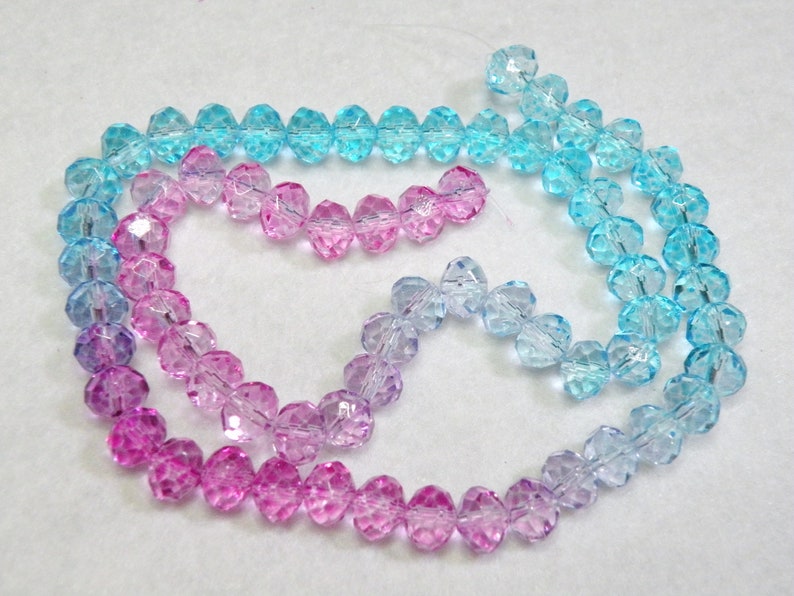 Ombré Faceted Crystal Glass Rondelle Beads, Multicolor Hot Pink to Lavender to Aquamarine, 8x6mm 6x4mm 4x3mm Full Strand TEW15459 8x6mm