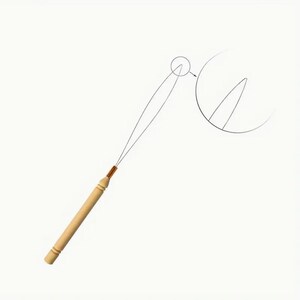 May include: A wooden needle threader with a copper-colored tip and a fine wire loop. The handle is light brown, and the wire is thin and gray. A detailed inset shows the threading mechanism.