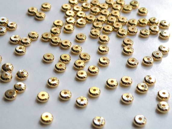 25 round heishi rondelles gold plated nickel free brass metal spacer beads 5x2mm 9322MB