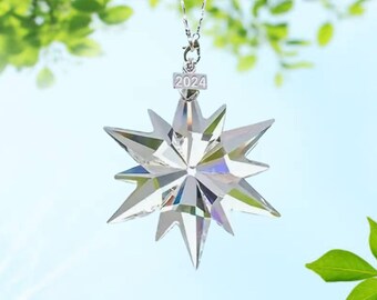 Attrape-soleil flocon de neige en cristal 70 mm, cristal K9 transparent à facettes, décoration de Noël hiver 2024 pendentif décoration d'intérieur THU56767-C