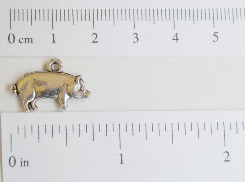 10 Pig Hog charms Chinese Year of the Pig Zodiac FFA antique silver 13x20mm P20363 image 2