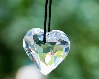 Small Heart Sun Catcher, Faceted Clear K9 Crystal Glass Pendant, Window Decor, Rainbow Maker Prism 30mm TNA138155-CH