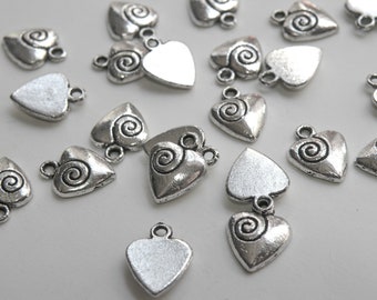 10 Heart with swirl spiral charm antique silver 14x11mm PLF0576Y