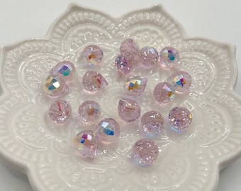 Pink AB Faceted Briolettes K9 Crystal Balls, Tiny Dark Rainbow Teardrop Suncatcher Prisms, 10 pcs, 8x10mm TPG05265-PIDAB