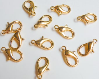 20 Lobster Claw Clasps, Shiny Gold Plated 14x8mm PE105-G