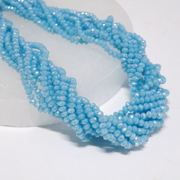 Light Sky Blue AB Crystal Rondelles, Faceted Glass Beads 3x2mm, 4x3mm, 6x4mm and 8x6mm, full strand
