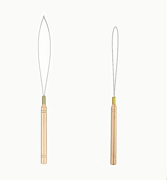 Bead Threader with Wooden Handle, Pulling Needle, Macrame Bead Tool, Hair Extensions, Locs and Beard Loop Bead Stringer, Tufting